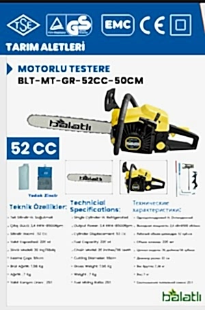 Balatlı 52cc Benzinli Motorlu Testere - Sarı - 4