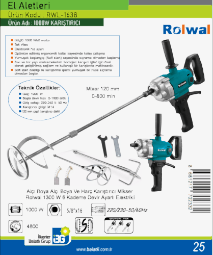Rolwal 1000 Watt Boya Karıştırıcı Makinesi - 3