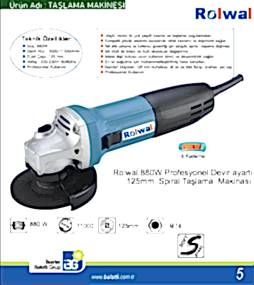 Rolwal 125mm Devir Ayarlı Avuç Taşlama Makinesi - 5