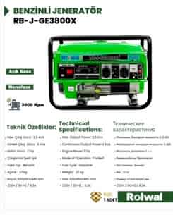 Rolwal 2.5 kW Benzinli Jeneratör - GE3800X - 2