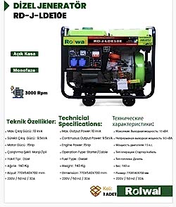 Rolwal 8 kW Marşlı/İpli Dizel Jeneratör - LDE10E - 2