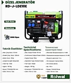 Rolwal 8 kW Marşlı/İpli Dizel Jeneratör - LDE10E - 2