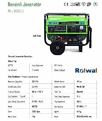 Rolwal Benzinli Jeneratör Monofaze RB-J-GE-3800E - 2