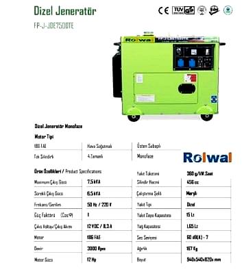 Rolwal Dizel Jeneratör Monofaze RD-FP-J-LDE7500TE - 3