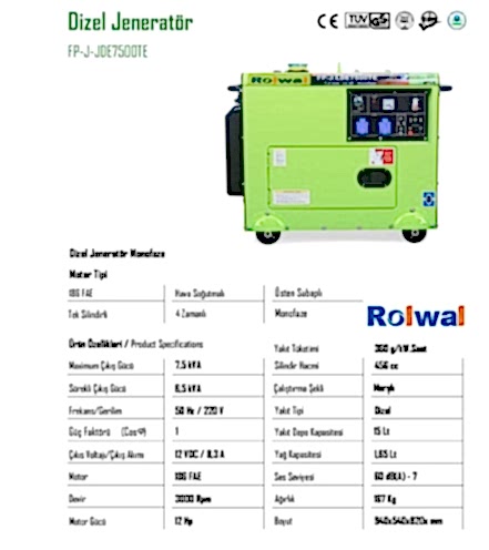 Rolwal Dizel Jeneratör Monofaze RD-FP-J-LDE7500TE - 3