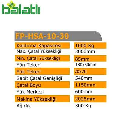 Rolwal İstif Aracı 1000 Kg 3 Mt FP-IM-HSA-10-30 - 2