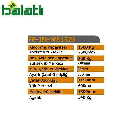 Rolwal Tam Akülü İstif Makinesi 1500 Kg FP-IM-WS1525 - 2